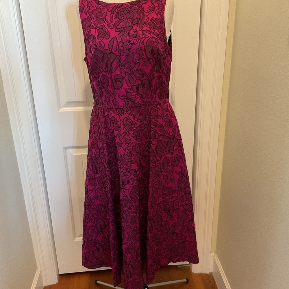 Badgley Mischka Fuchsia Floral Midi Dress Size 12 - Picture 2 of 8